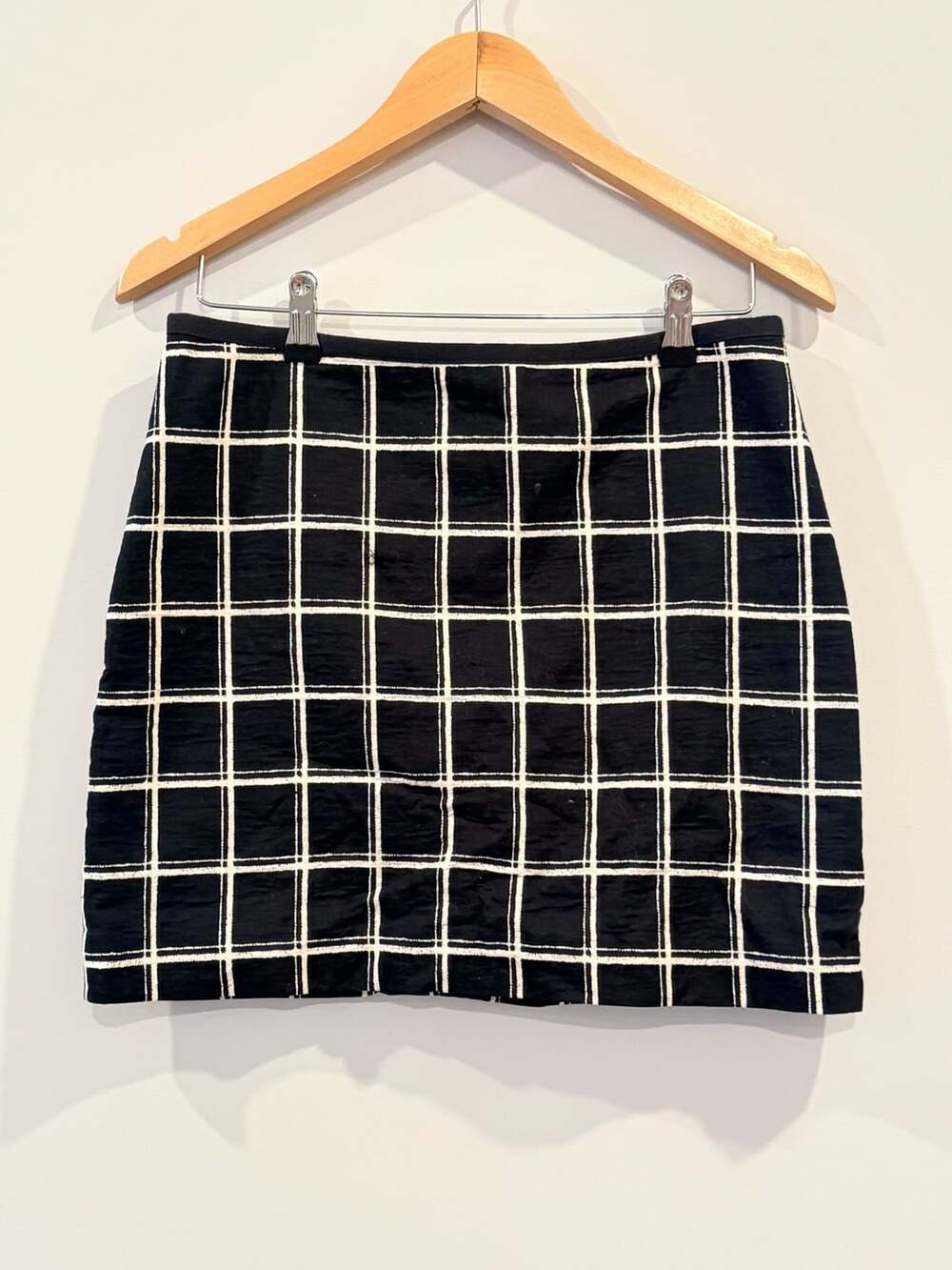 Madewell Black and White Windowpane Grid Pattern Mini Skirt
